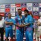 Suniel Shetty gives away trophy to the player at CCL Match in Banglore