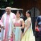 Boney Kapoor, Janhvi Kappor and Khushi Kapoor at Sonam Kapoor and Anand Ahuja Wedding