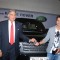 Shahid Kapoor receiving the keys of his new Range Rover Model Year 2010 from Mr Ratan N Tata, Chairman, Tata Sons & Tata Motors, at the Jaguar Land Rover Showroom in Mumbai on 2nd November 2009 Mr Kapoor purchased this Range Rover"