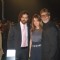 Bollywood actors Hrithik Roshan with wife Suzanne and Amitabh Bachchan at the premiere of film "Paa"