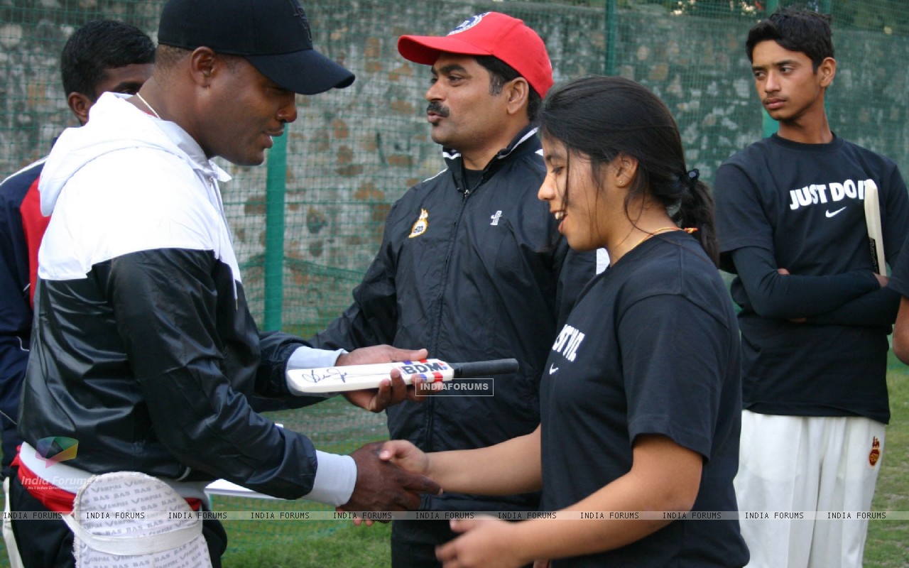 West Indies cricketerBrian Lara gives tips to young cricketers at Ferozshah 