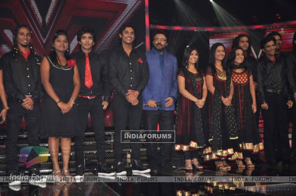 Sanjay Leela Bhansali with contestant at X FACTOR 12 finalists Introduction in Filmcity. .