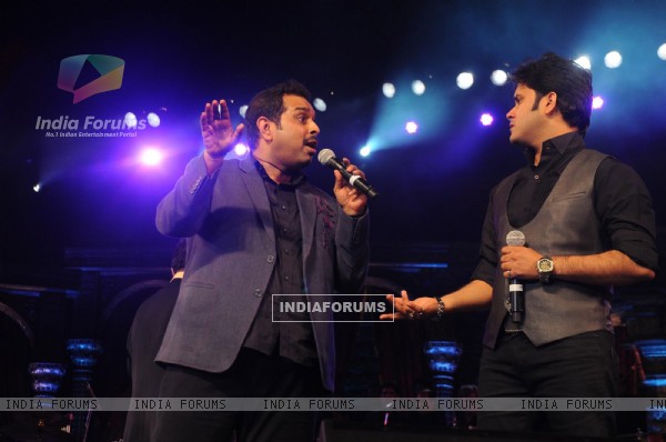 Shankar Mahadevan and Javed Ali performing at Music Heals Concert held at Andheri Sports Complex