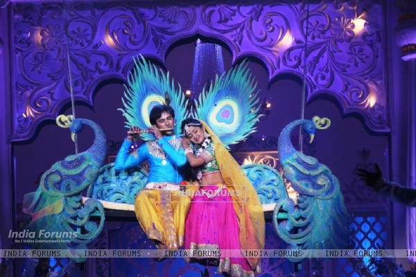 Mishakt Varma and Kanchi Singh during a Radha-Krishna Act on Zee TV Holi Mahotsav